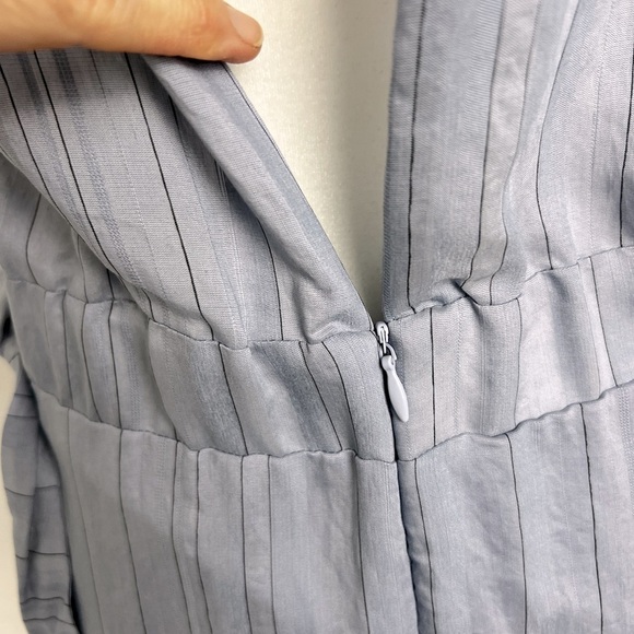 Grade & Gather Slate Blue Pinstripe Halter Neck Side Cutouts Chic Maxi Dress - Picture 8 of 11